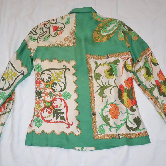 Vintage 1960s Emilio Pucci 100% Silk Blouse Green Orange Size 10 -XS SMALL/SMALL - Picture 7 of 15